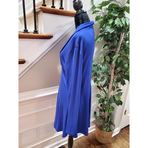 Moqivgi Women's Solid Blue Rayon V-Neck Long Sleeve Knee Length Dress Medium - Picture 5 of 10